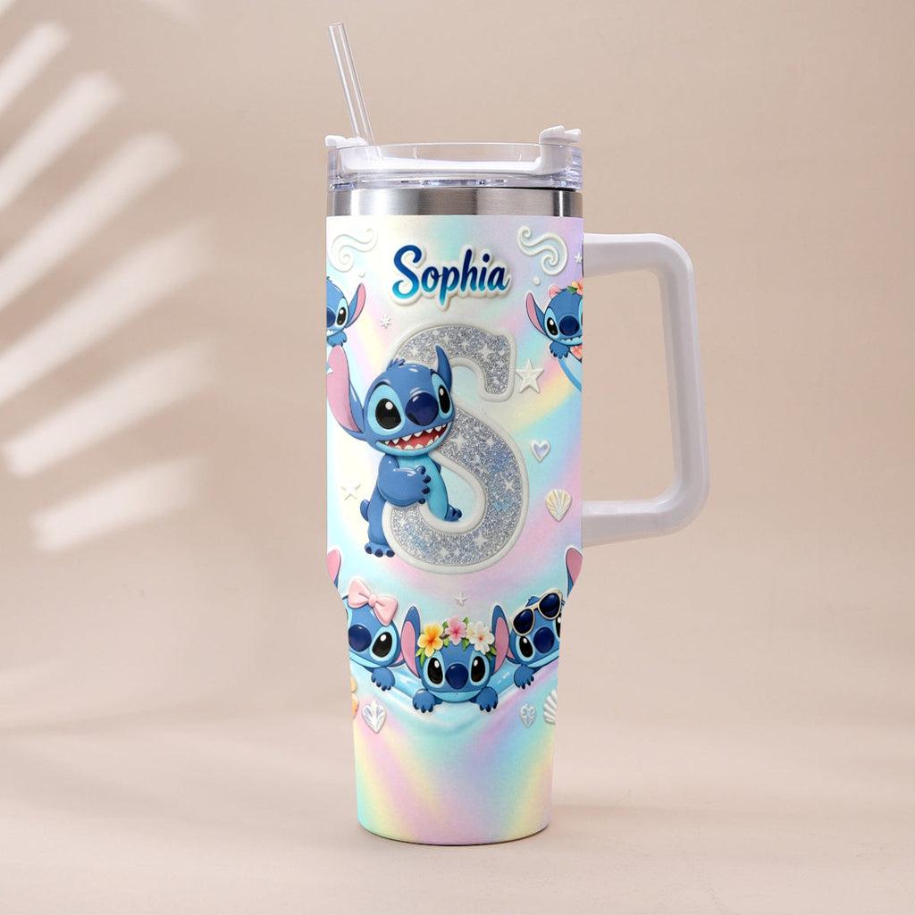 Personalized Ohana Tumbler with Plush Charm for Kids - Cute Blue Alien Design Tumbler With Plush Charm GradoCreations