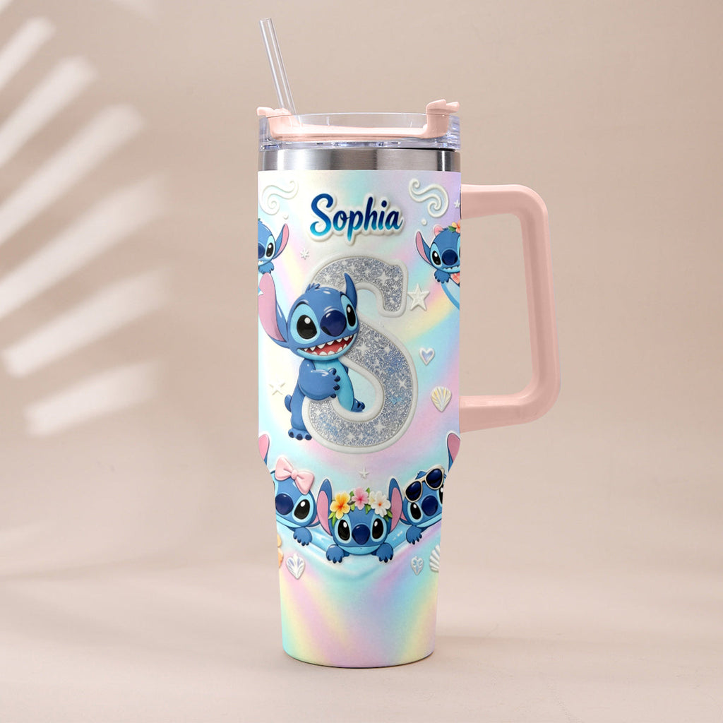 Personalized Ohana Tumbler with Plush Charm for Kids - Cute Blue Alien Design Tumbler With Plush Charm GradoCreations