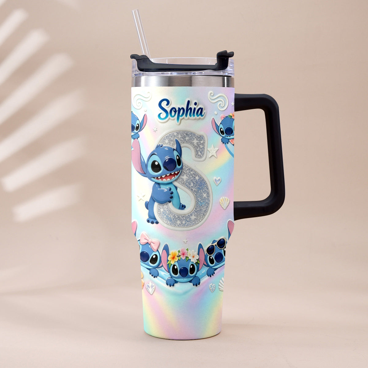Personalized Ohana Tumbler with Plush Charm for Kids - Cute Blue Alien Design Tumbler With Plush Charm GradoCreations