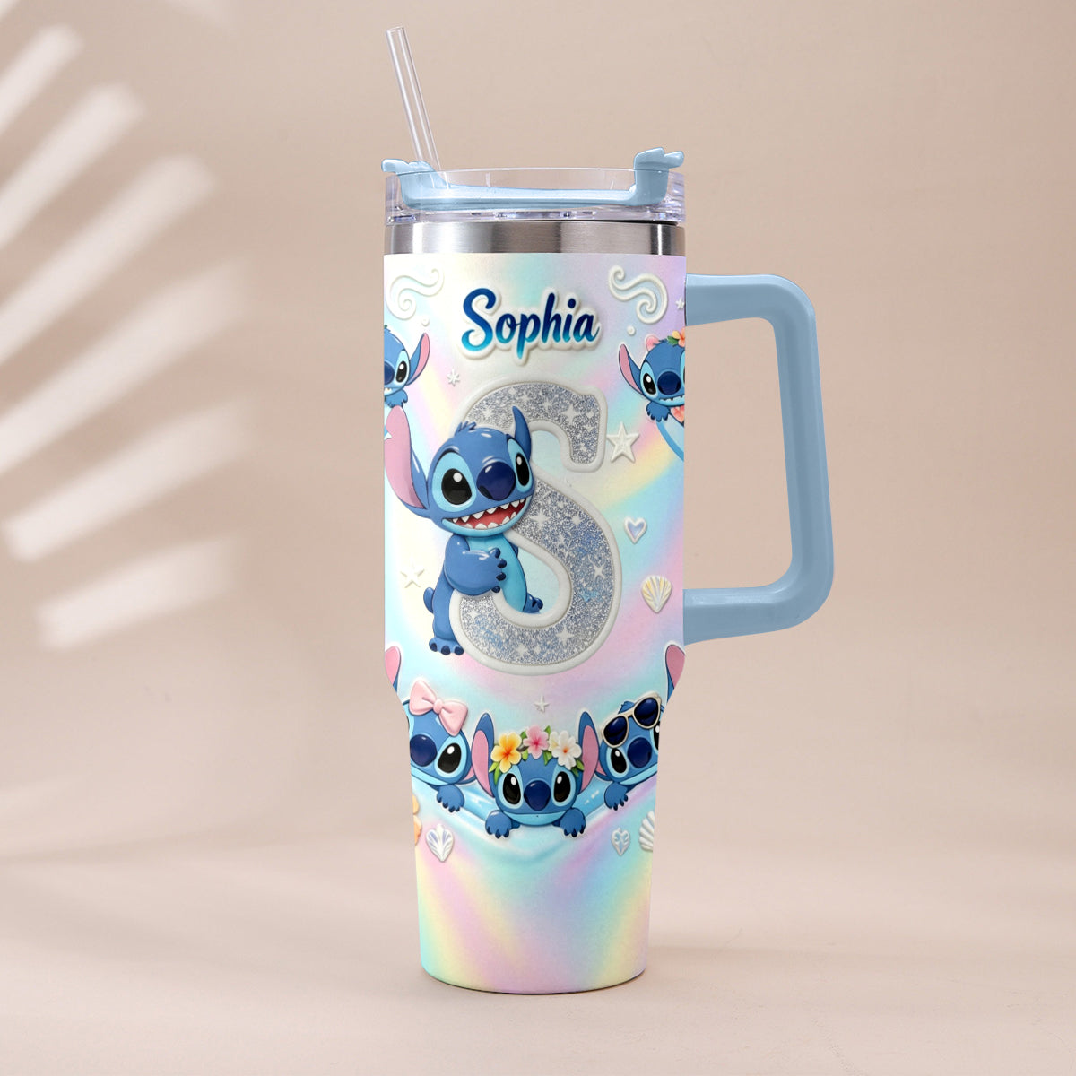 Personalized Ohana Tumbler with Plush Charm for Kids - Cute Blue Alien Design Tumbler With Plush Charm GradoCreations
