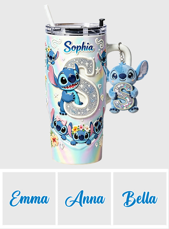 Personalized Ohana Tumbler with Plush Charm for Kids - Cute Blue Alien Design Tumbler With Plush Charm GradoCreations