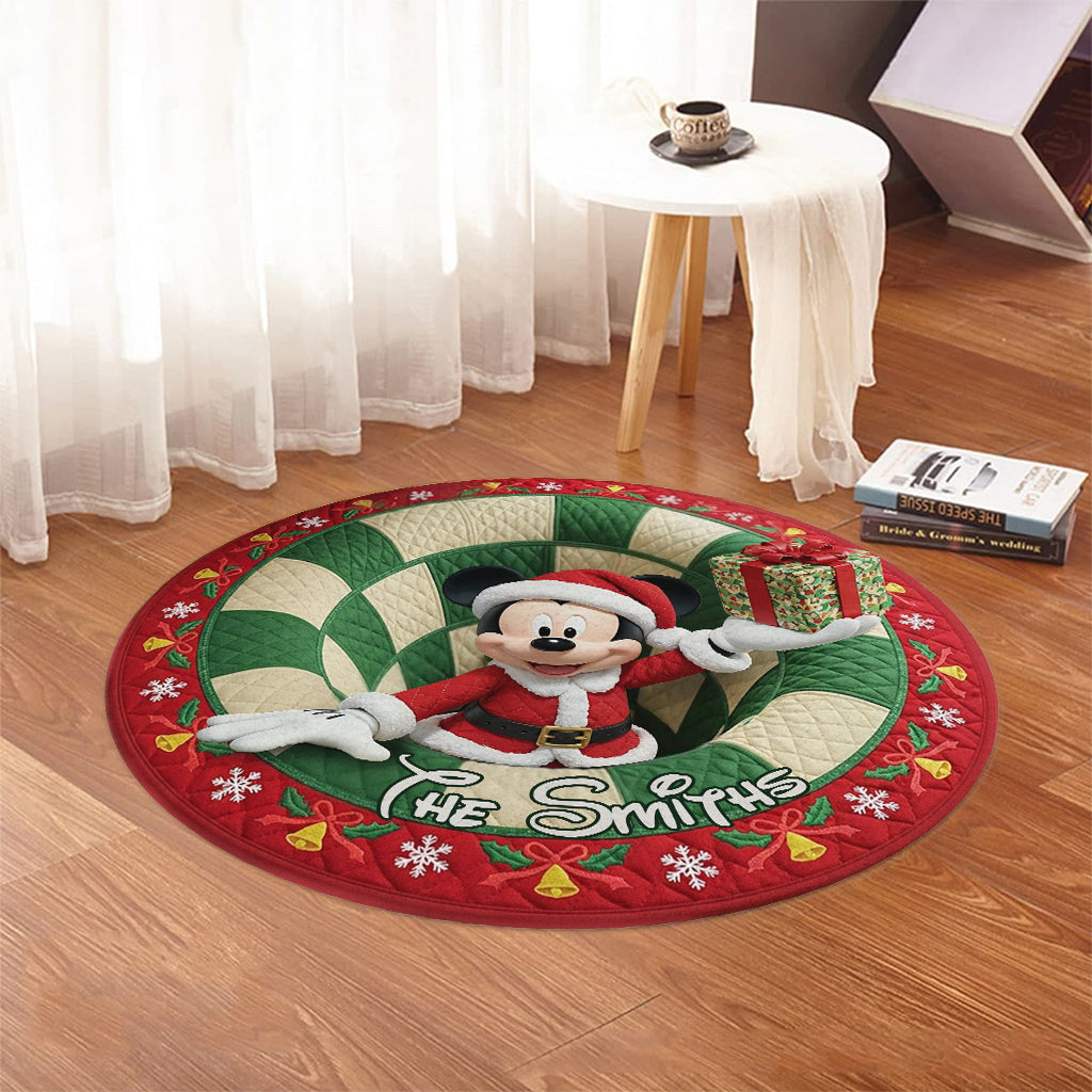 Personalized Merry Christmas Round Rug with Custom Name for Home Decor Round Rug GradoCreations