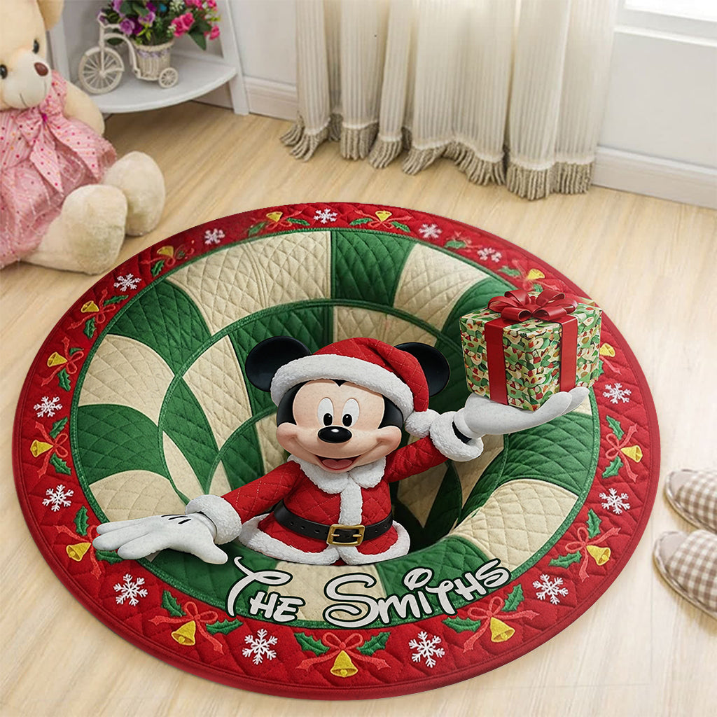 Personalized Merry Christmas Round Rug with Custom Name for Home Decor Round Rug GradoCreations