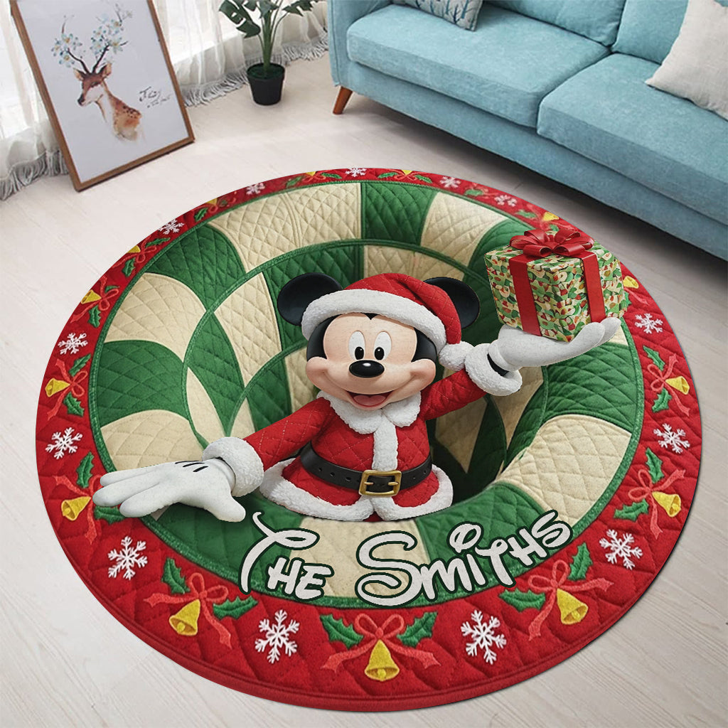 Personalized Merry Christmas Round Rug with Custom Name for Home Decor Round Rug GradoCreations