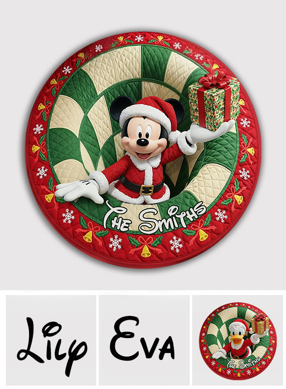 Personalized Merry Christmas Round Rug with Custom Name for Home Decor Round Rug GradoCreations