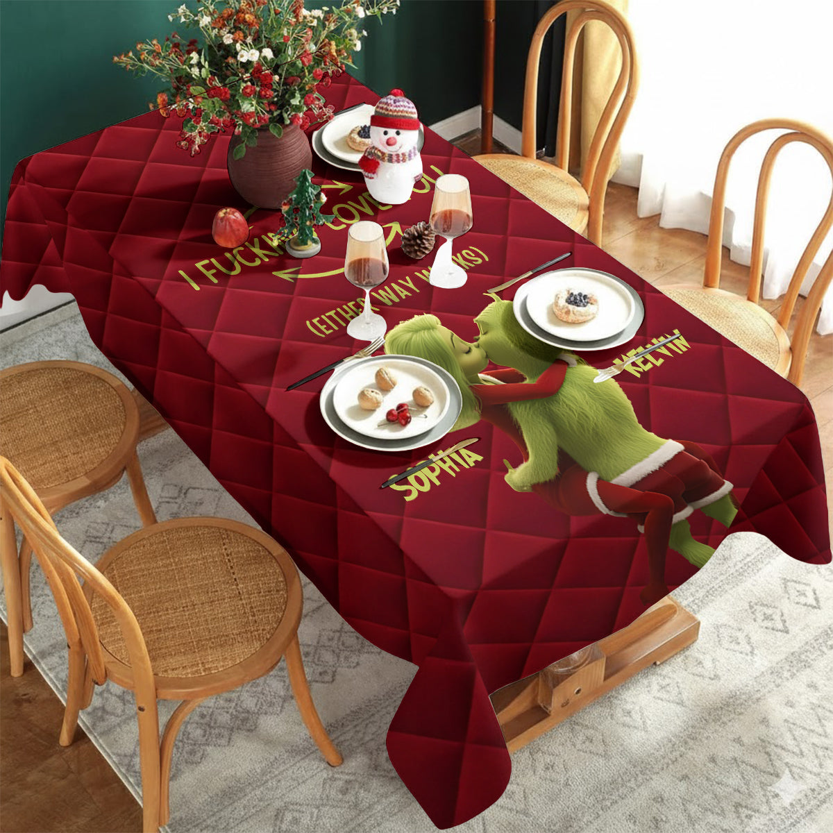 Personalized Christmas Tablecloth with Custom Names for Holiday Decor Table Cloth Cover GradoCreations