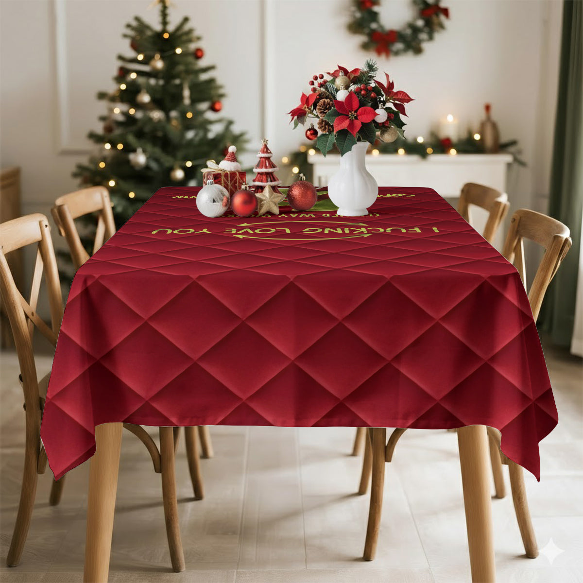 Personalized Christmas Tablecloth with Custom Names for Holiday Decor Table Cloth Cover GradoCreations