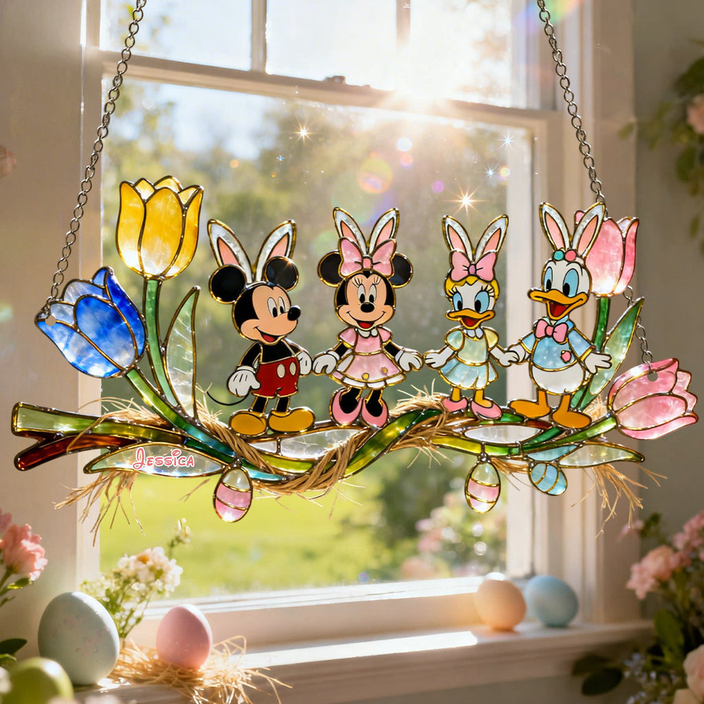 Personalized Disney Mouse Suncatcher Ornament for Easter Window Hanging Suncatcher Ornament GradoCreations