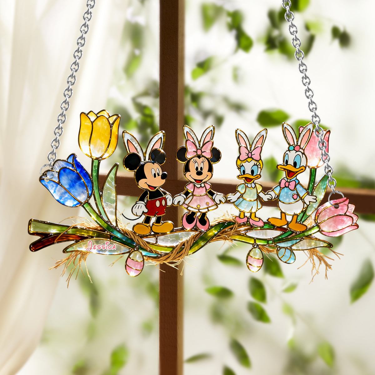 Personalized Disney Mouse Suncatcher Ornament for Easter Window Hanging Suncatcher Ornament GradoCreations