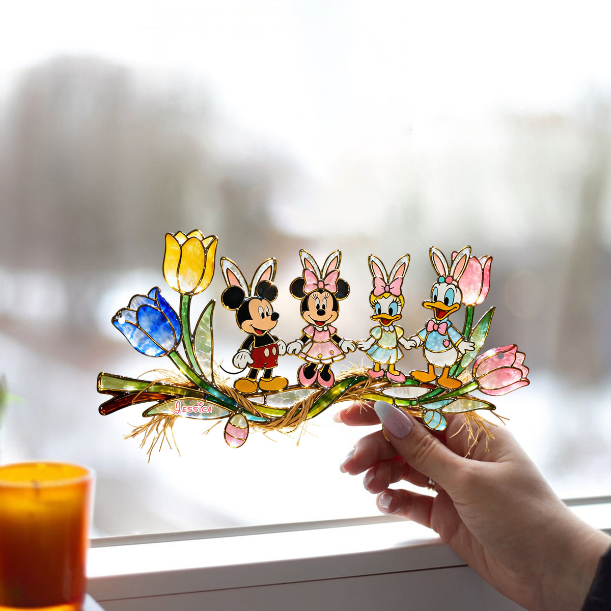 Personalized Disney Mouse Suncatcher Ornament for Easter Window Hanging Suncatcher Ornament GradoCreations