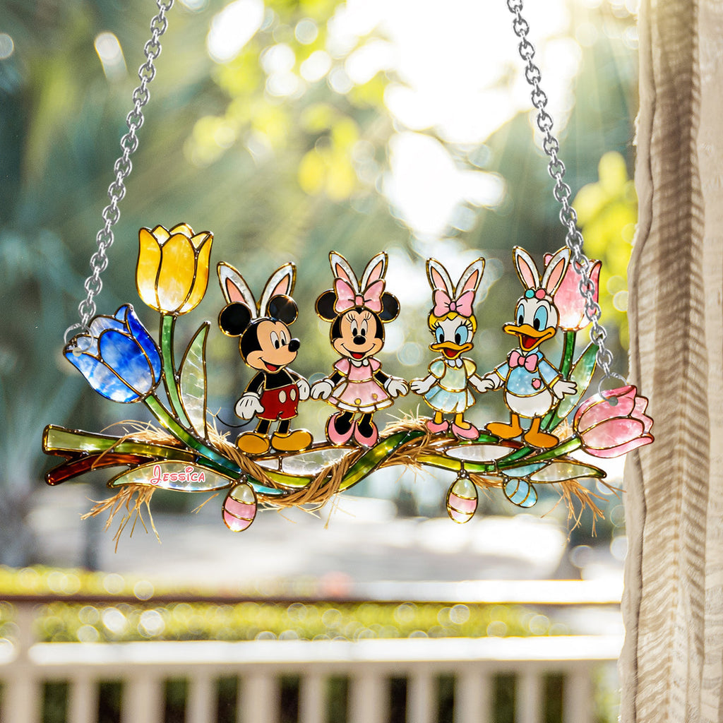 Personalized Disney Mouse Suncatcher Ornament for Easter Window Hanging Suncatcher Ornament GradoCreations