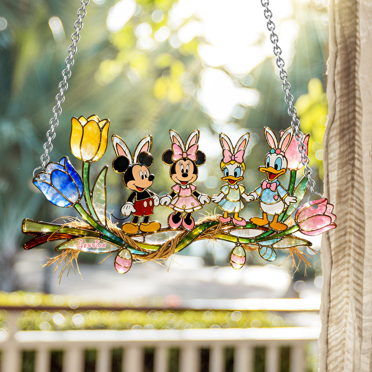 Personalized Disney Mouse Suncatcher Ornament for Easter Window Hanging Suncatcher Ornament GradoCreations
