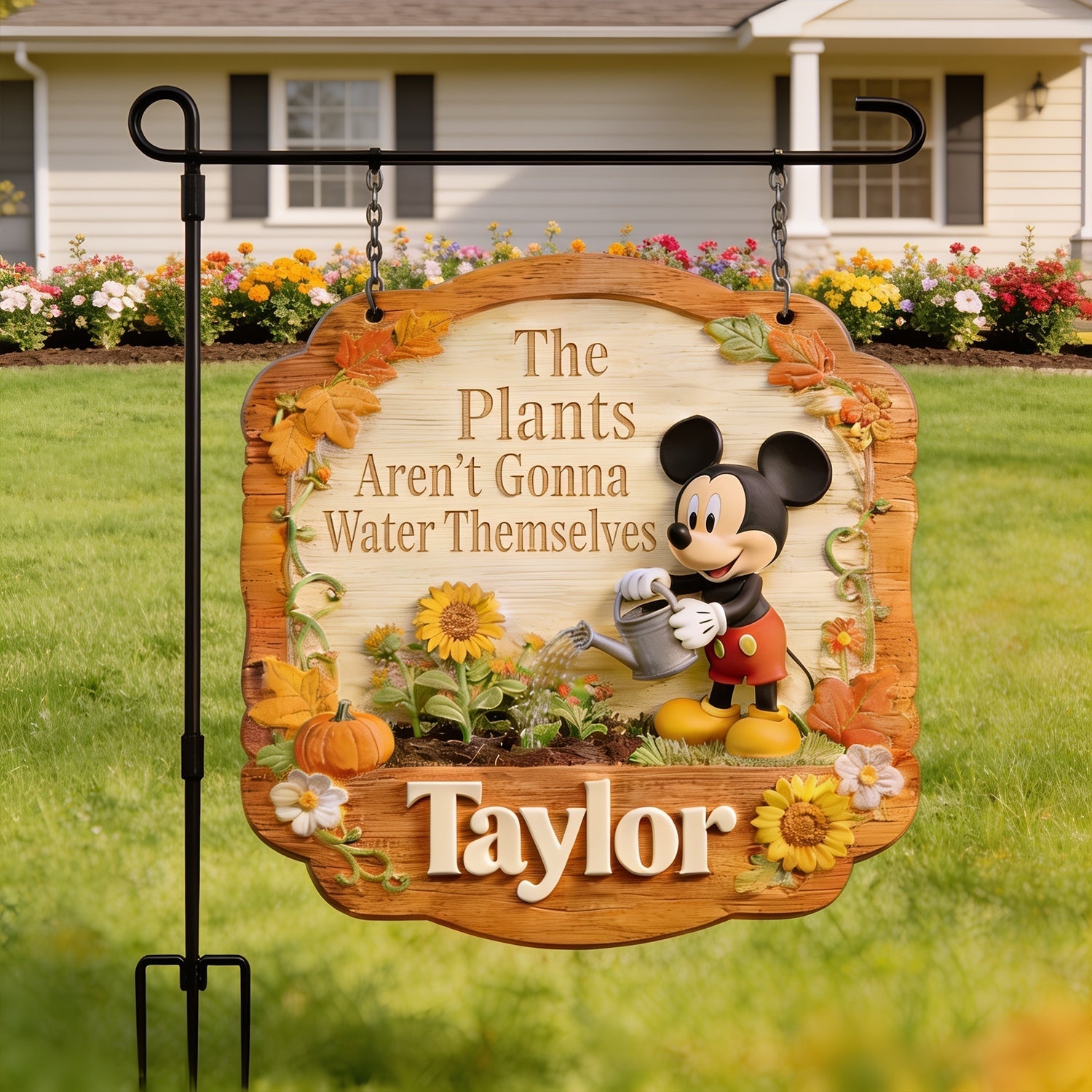 Personalized Wood Garden Sign with Stake & Custom Name for Home Wood Sign With Stake GradoCreations