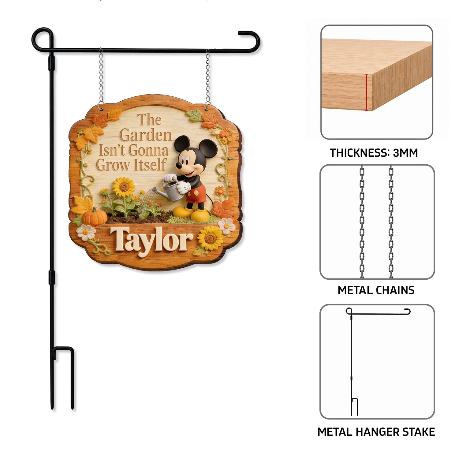 Personalized Wood Garden Sign with Stake & Custom Name for Home Wood Sign With Stake GradoCreations
