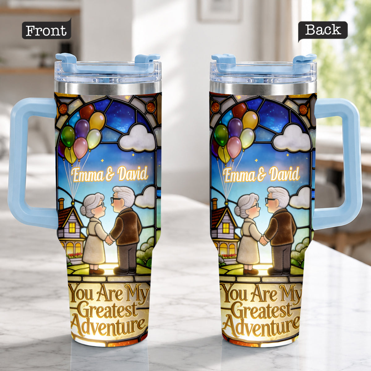 Personalized Couples Tumbler with Plush Charm - Unique Adventure Gift Tumbler With Plush Charm GradoCreations