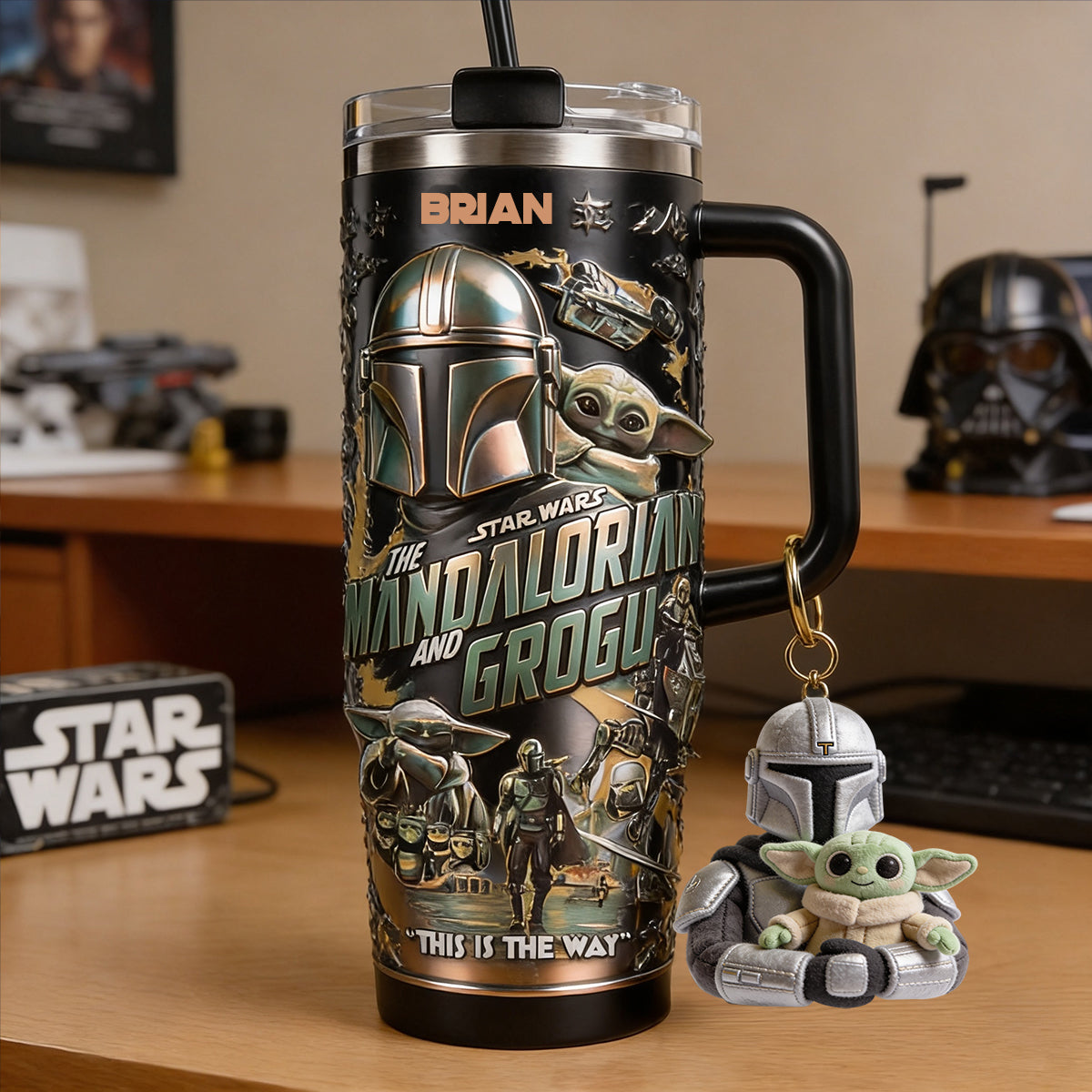 Personalized Star Wars Tumbler with Plush Charm Gift for Fans Tumbler With Plush Charm GradoCreations