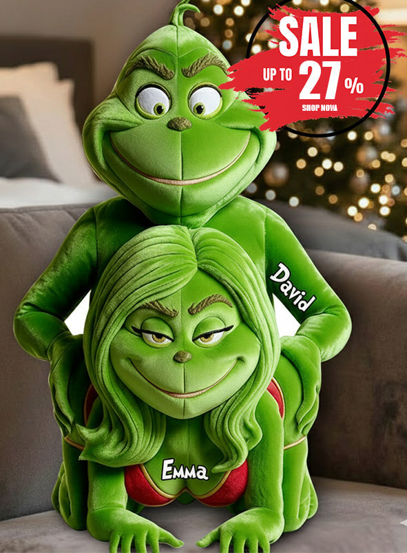 Personalized Grinch Faux Fur Shaped Pillow Gift for Couples Faux Fur Shaped Pillow GradoCreations