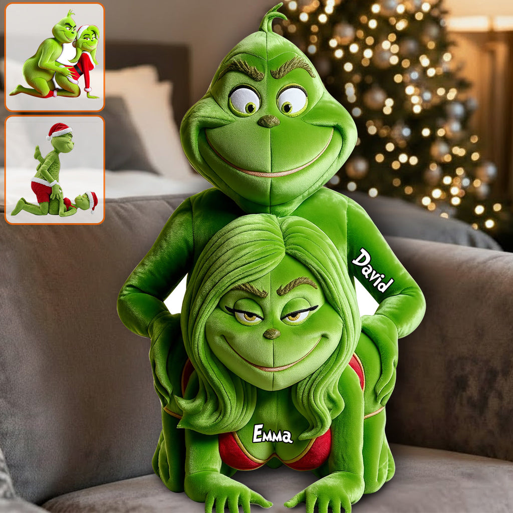 Personalized Grinch Faux Fur Shaped Pillow Gift for Couples Faux Fur Shaped Pillow GradoCreations