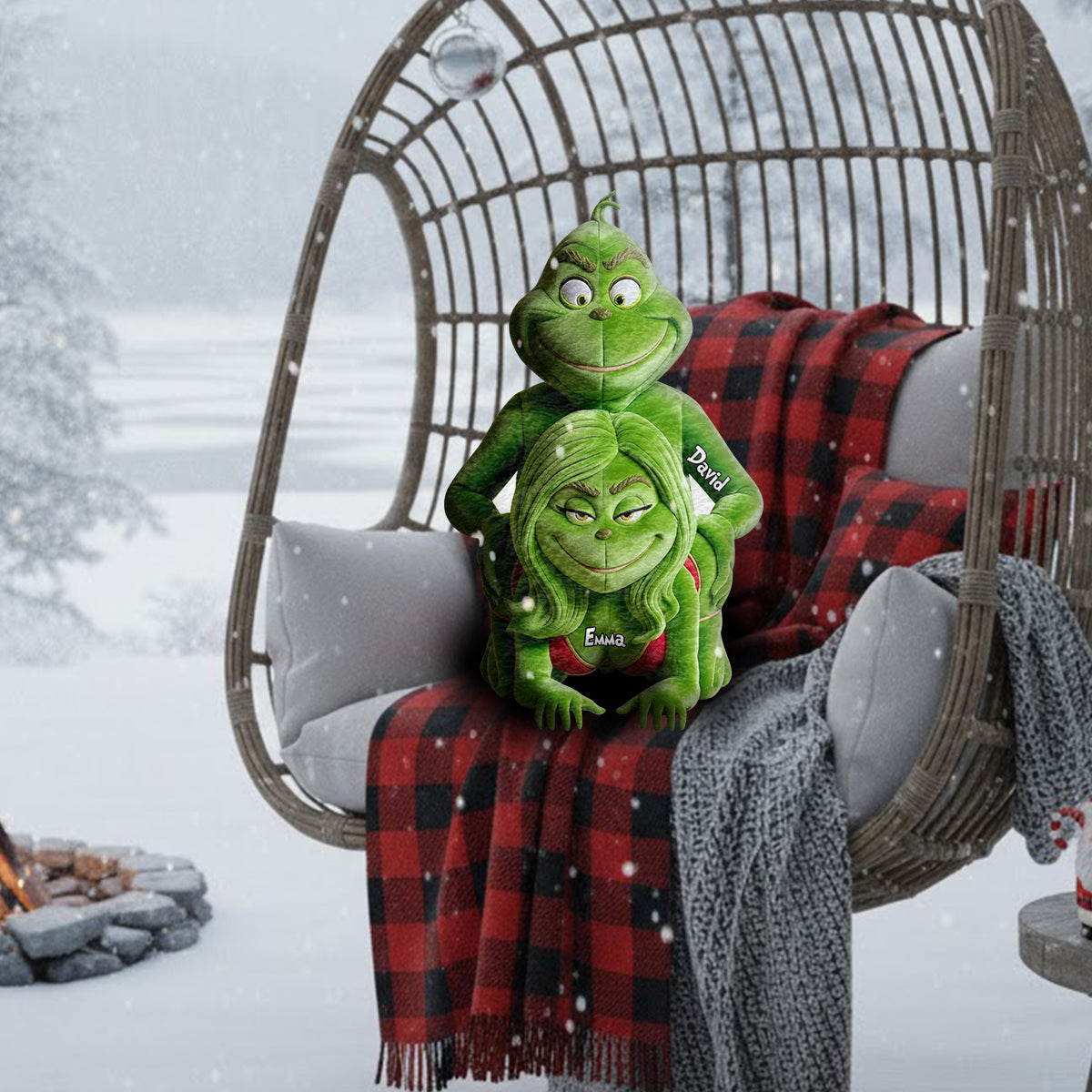 Personalized Grinch Faux Fur Shaped Pillow Gift for Couples Faux Fur Shaped Pillow GradoCreations
