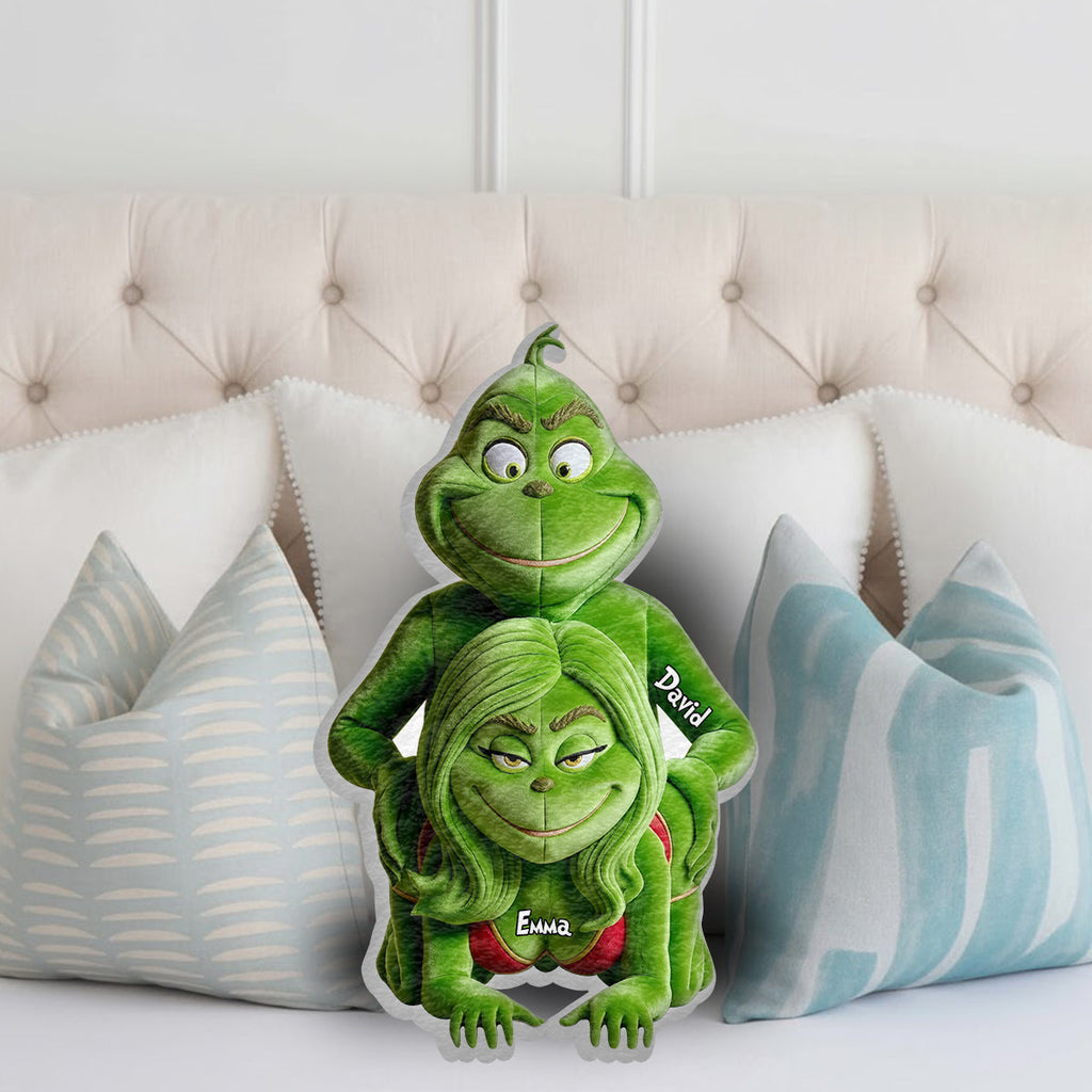 Personalized Grinch Faux Fur Shaped Pillow Gift for Couples Faux Fur Shaped Pillow GradoCreations