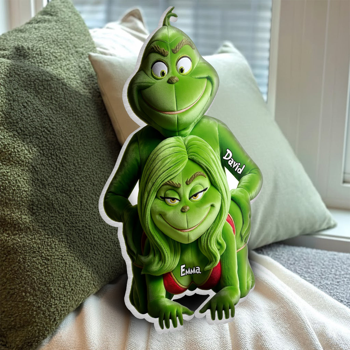 Personalized Grinch Faux Fur Shaped Pillow Gift for Couples Faux Fur Shaped Pillow GradoCreations