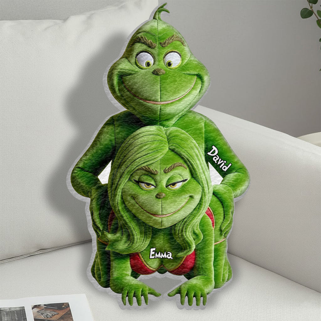 Personalized Grinch Faux Fur Shaped Pillow Gift for Couples Faux Fur Shaped Pillow GradoCreations