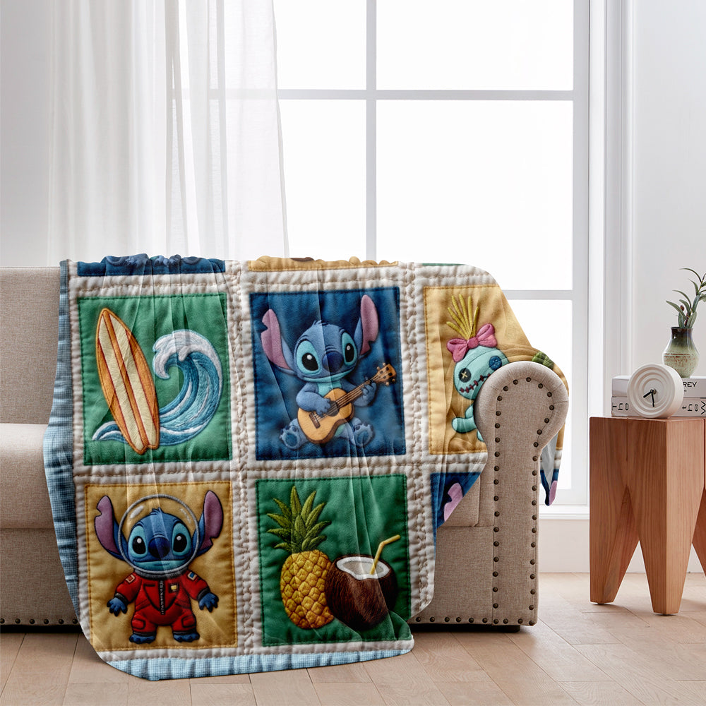 Personalized Ohana Blanket with Tropical Alien Vibes Blanket GradoCreations