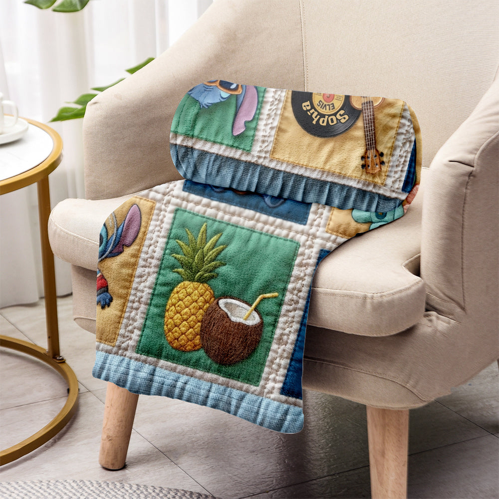 Personalized Ohana Blanket with Tropical Alien Vibes Blanket GradoCreations