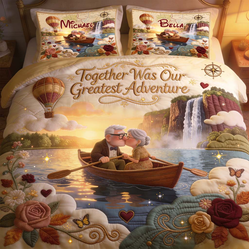 Personalized Up Movie Couple Quilt Set Custom Names Home Decor Quilt Set GradoCreations