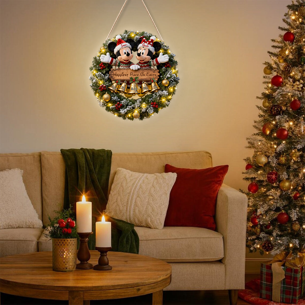 Personalized Christmas Wreath LED Light Acrylic Sign Gift LED Light Acrylic Sign GradoCreations