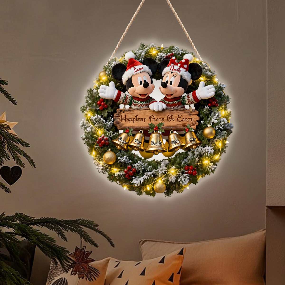 Personalized Christmas Wreath LED Light Acrylic Sign Gift LED Light Acrylic Sign GradoCreations