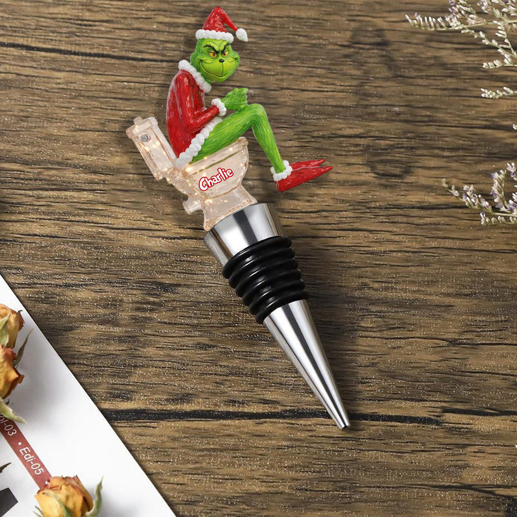 Personalized Grinch Pooping Bottle Stopper Custom Gift for Christmas Bottle Stopper GradoCreations