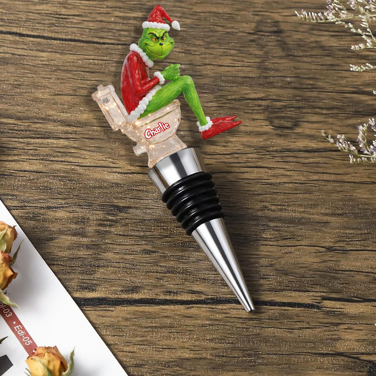 Personalized Grinch Pooping Bottle Stopper Custom Gift for Christmas Bottle Stopper GradoCreations