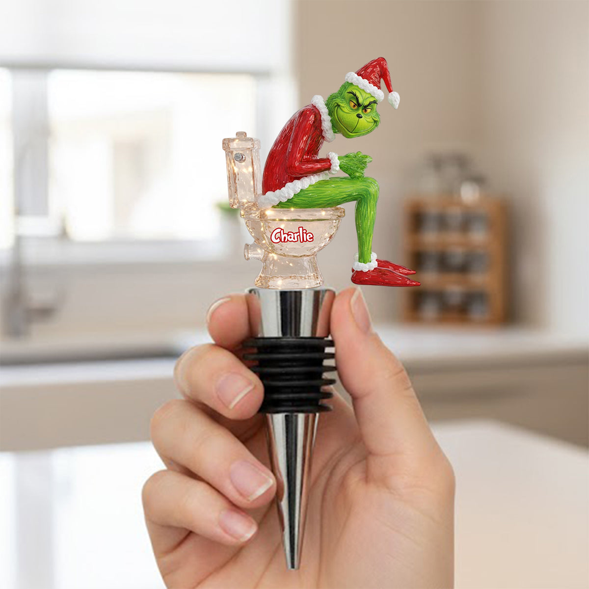 Personalized Grinch Pooping Bottle Stopper Custom Gift for Christmas Bottle Stopper GradoCreations