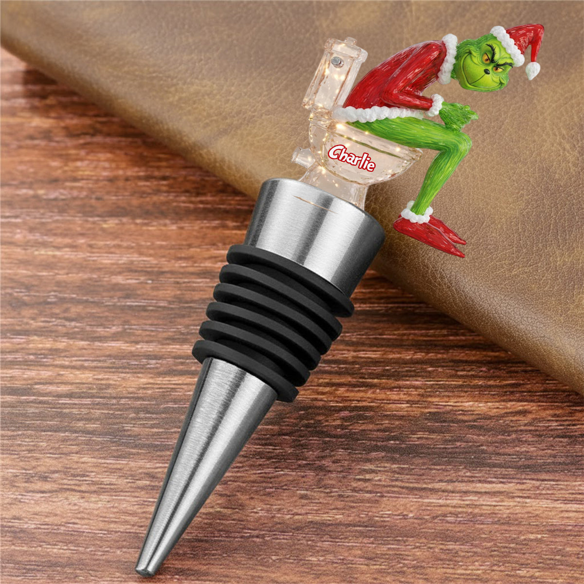 Personalized Grinch Pooping Bottle Stopper Custom Gift for Christmas Bottle Stopper GradoCreations