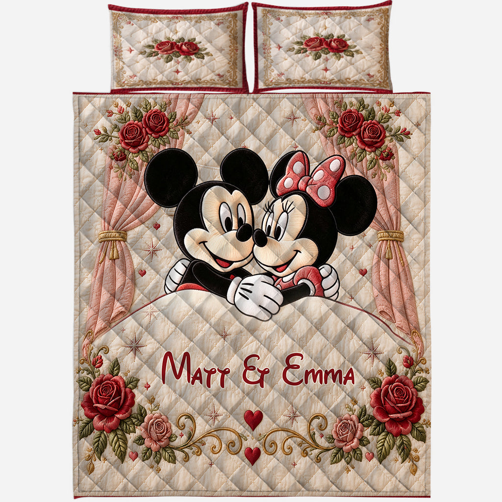 Personalized Mickey & Minnie Quilt Set with Custom Names for Couples Quilt Set GradoCreations