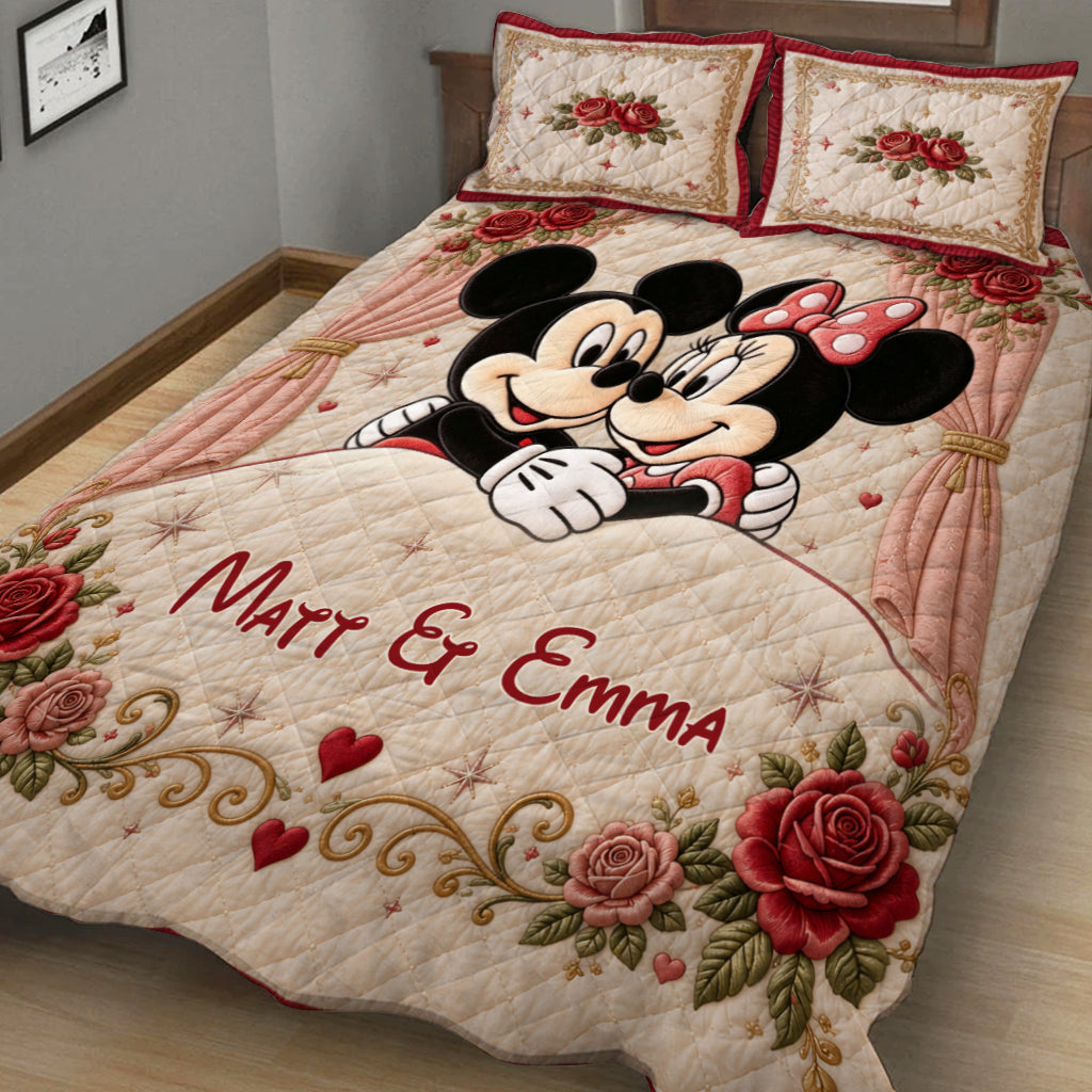 Personalized Mickey & Minnie Quilt Set with Custom Names for Couples Quilt Set GradoCreations