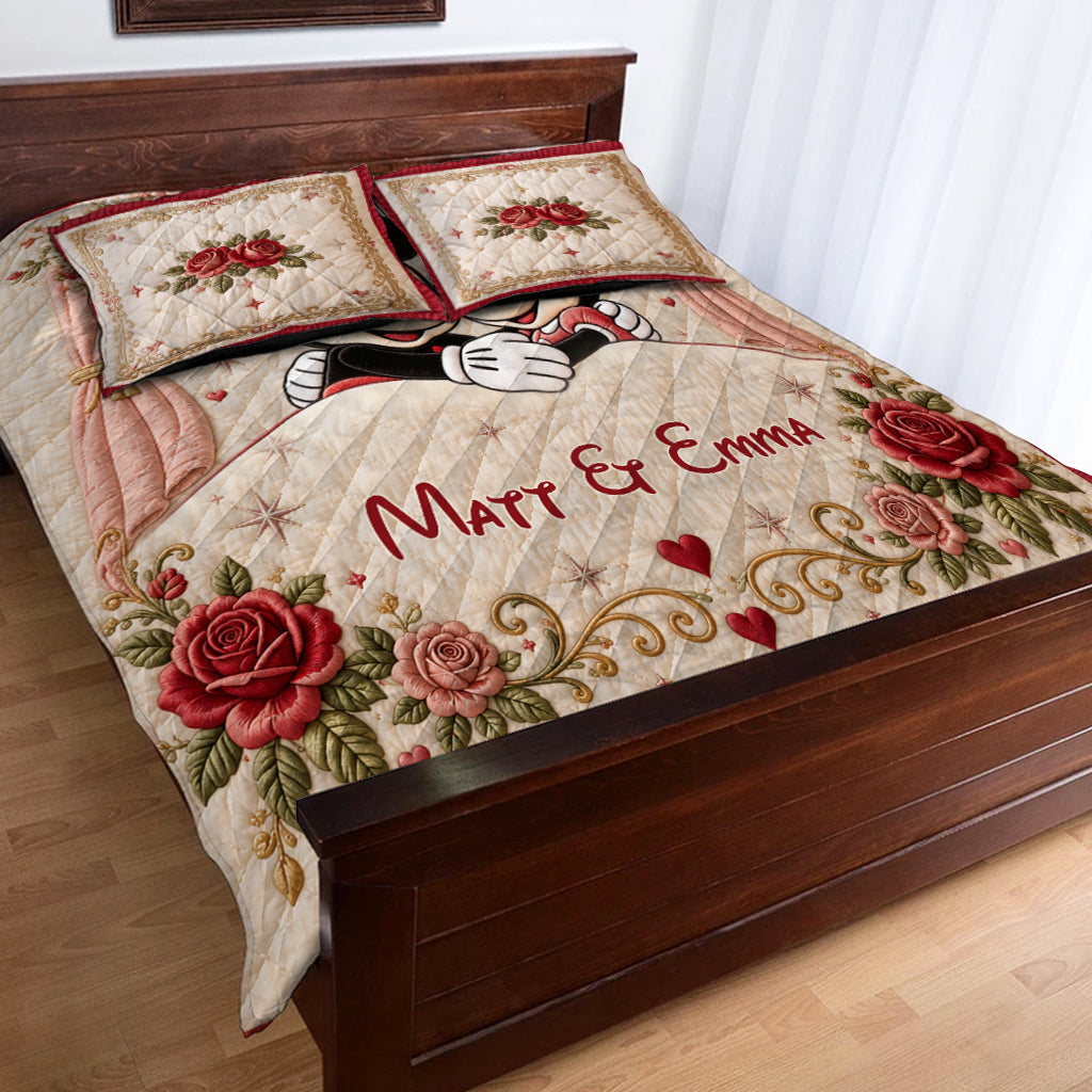 Personalized Mickey & Minnie Quilt Set with Custom Names for Couples Quilt Set GradoCreations