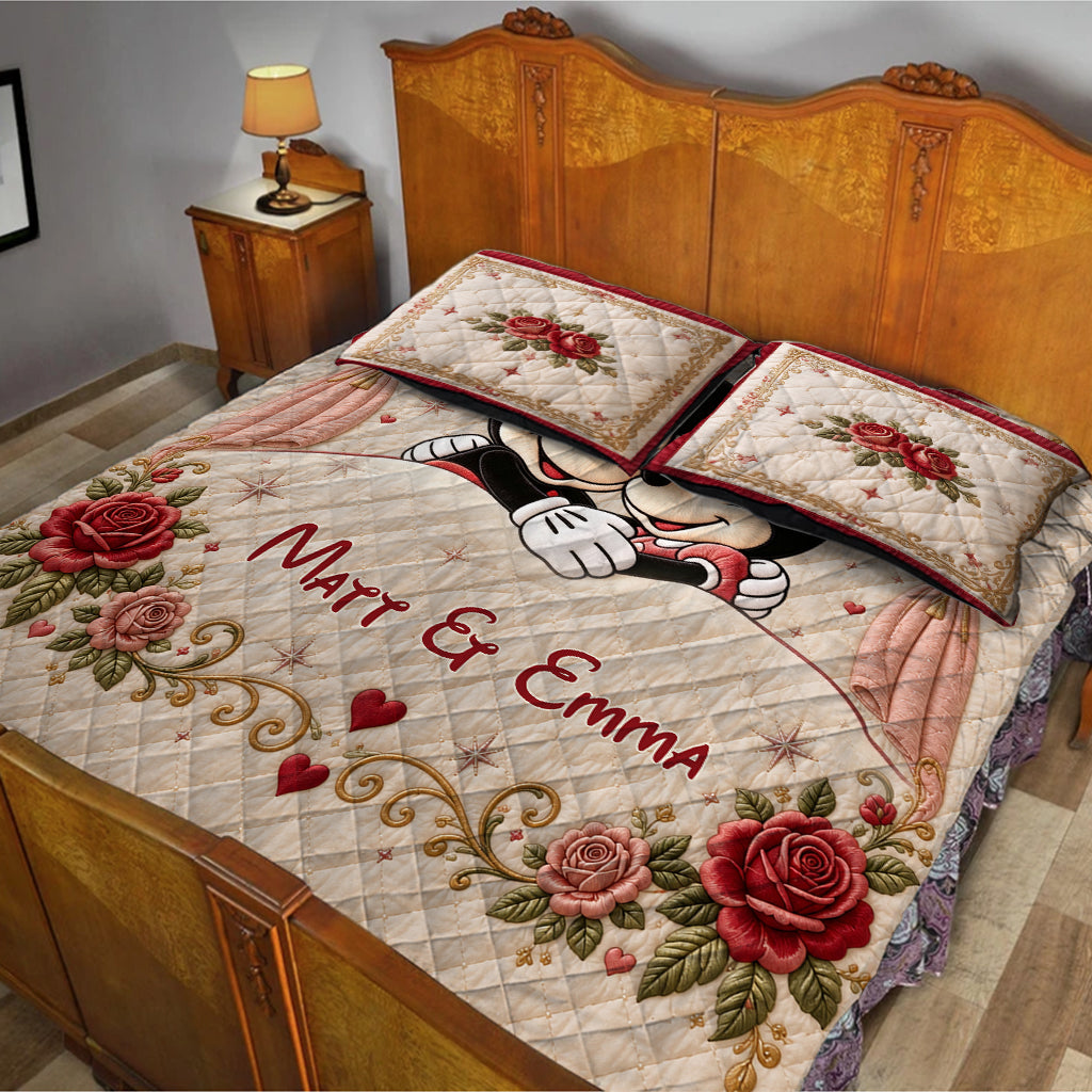 Personalized Mickey & Minnie Quilt Set with Custom Names for Couples Quilt Set GradoCreations