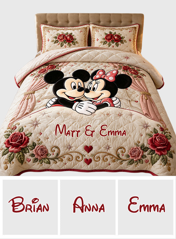 Personalized Mickey & Minnie Quilt Set with Custom Names for Couples Quilt Set GradoCreations