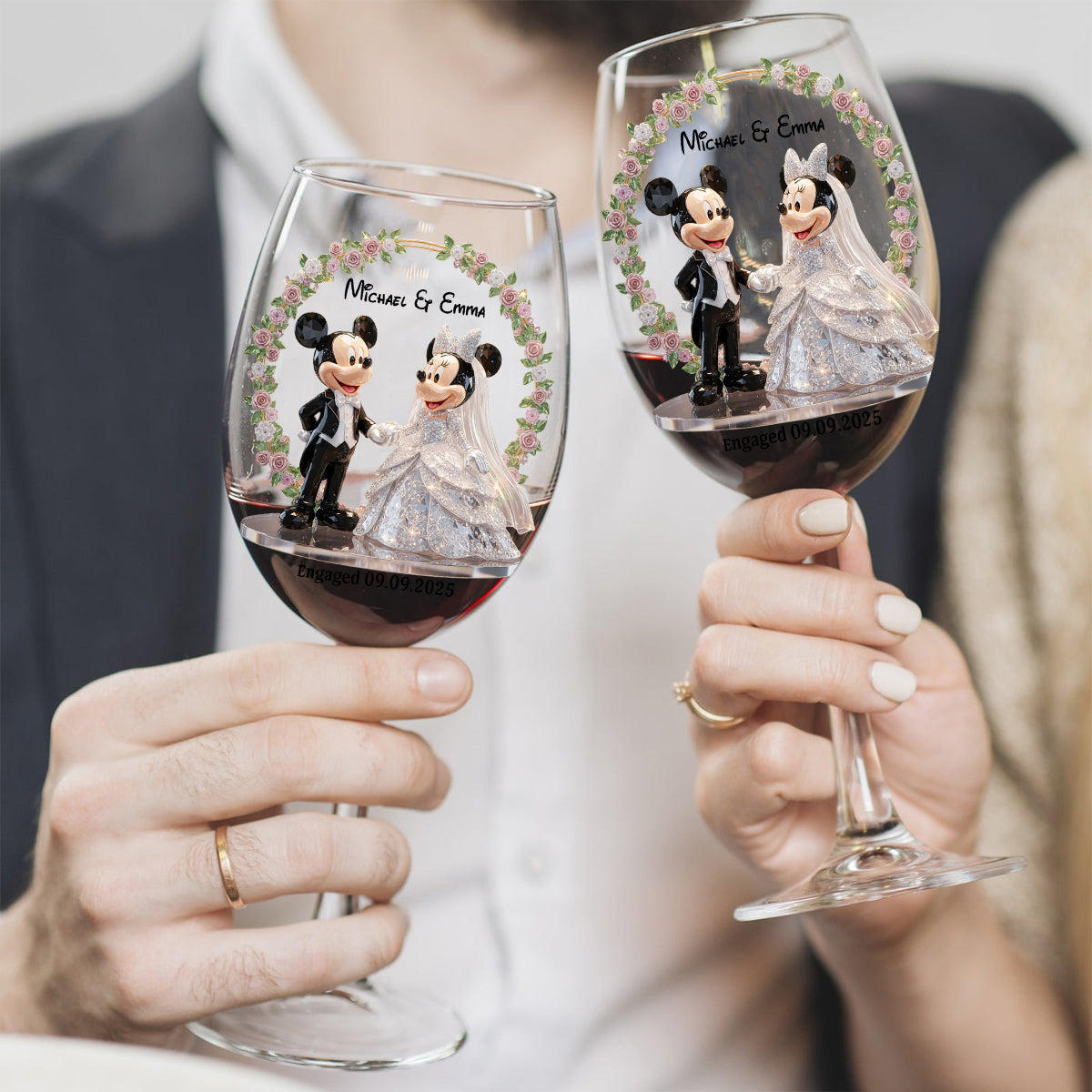 Personalized Wine Glass with Long Stem for Couples Engagement Gift Wine Glass With Long Stem GradoCreations