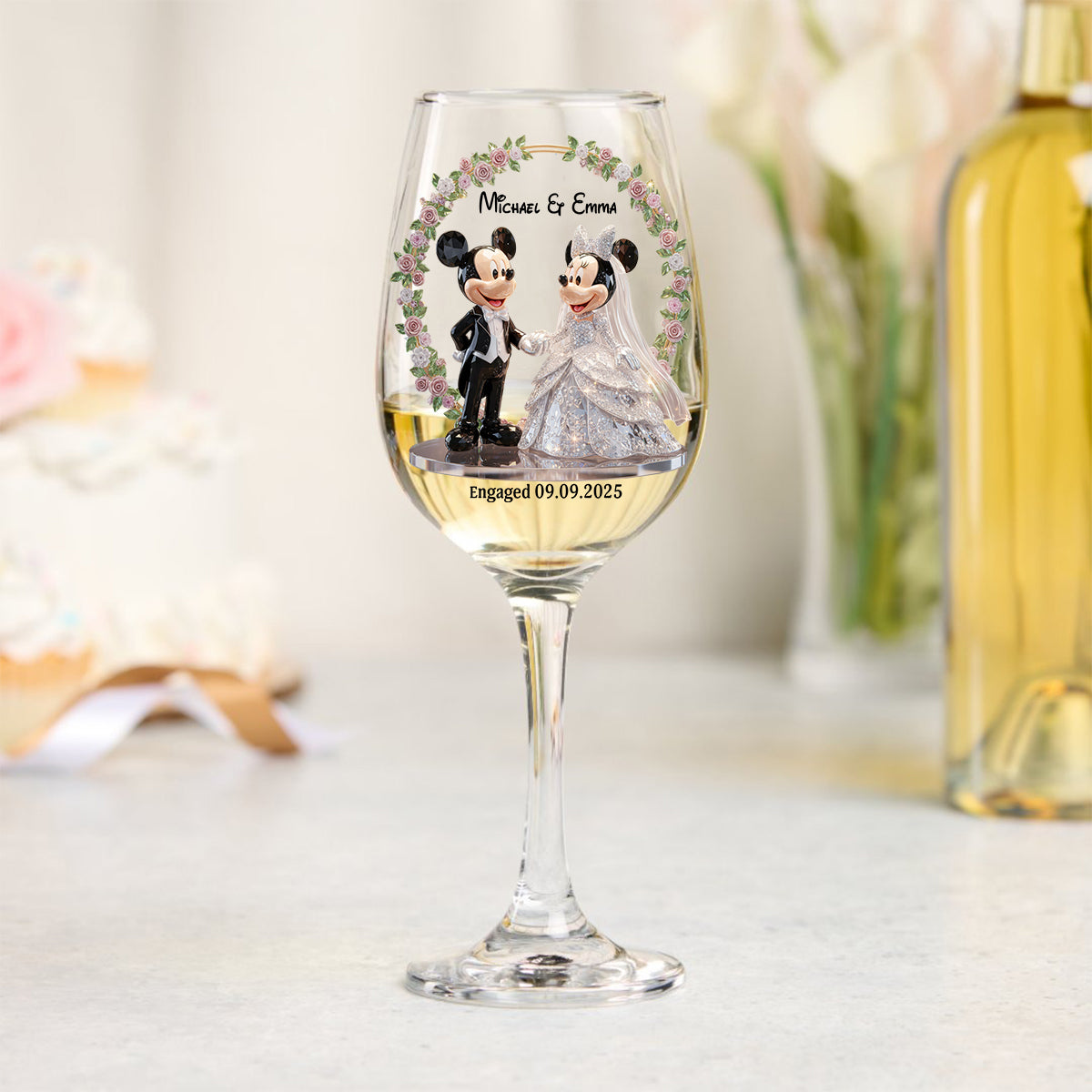 Personalized Wine Glass with Long Stem for Couples Engagement Gift Wine Glass With Long Stem GradoCreations