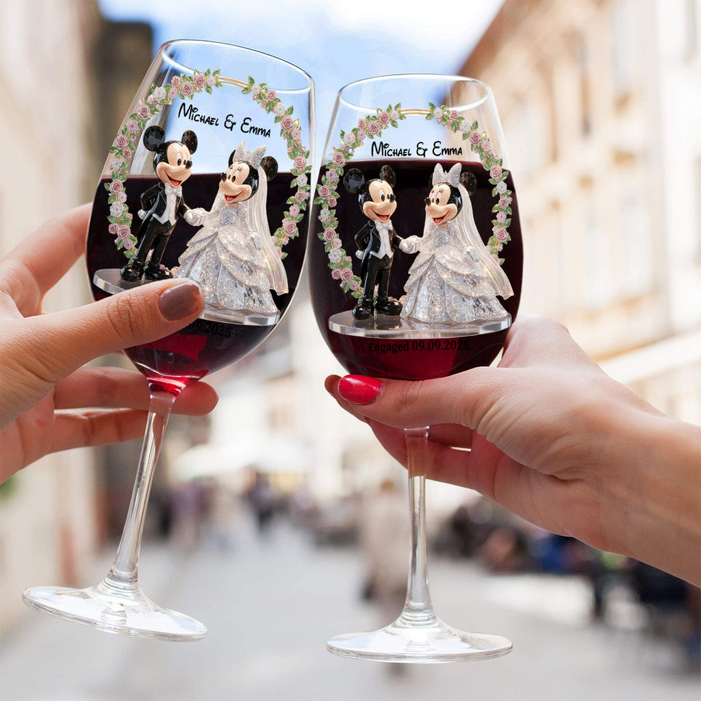 Personalized Wine Glass with Long Stem for Couples Engagement Gift Wine Glass With Long Stem GradoCreations
