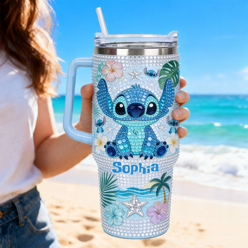 Personalized Ohana Rhinestone Tumbler with Handle for Mom Rhinestone Tumbler With Handle GradoCreations