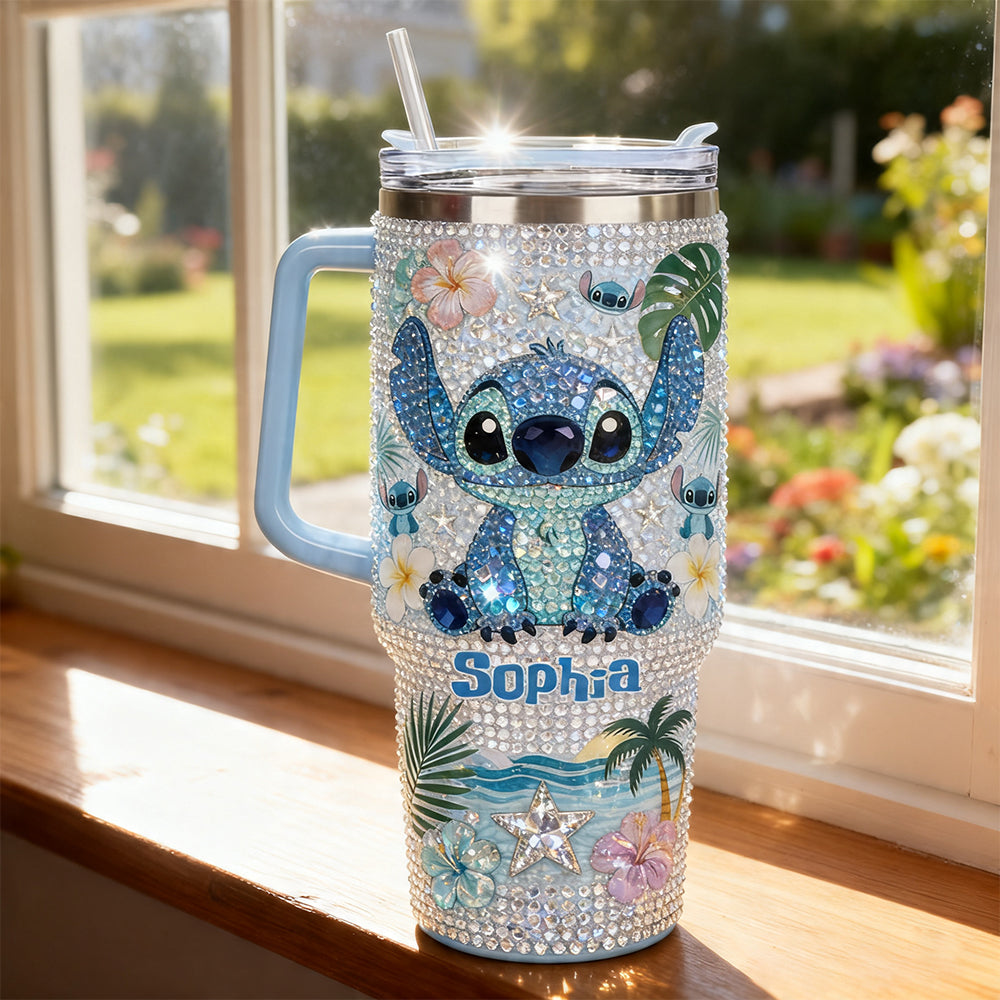 Personalized Ohana Rhinestone Tumbler with Handle for Mom Rhinestone Tumbler With Handle GradoCreations