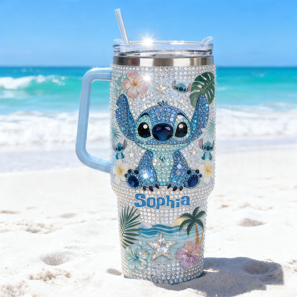 Personalized Ohana Rhinestone Tumbler with Handle for Mom Rhinestone Tumbler With Handle GradoCreations