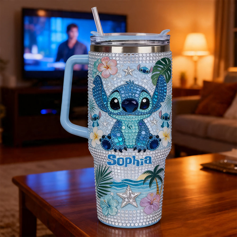 Personalized Ohana Rhinestone Tumbler with Handle for Mom Rhinestone Tumbler With Handle GradoCreations