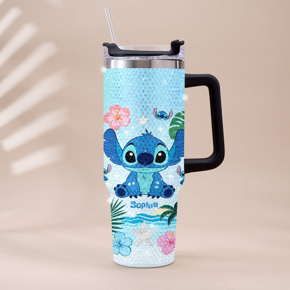 Personalized Ohana Rhinestone Tumbler with Handle for Mom Rhinestone Tumbler With Handle GradoCreations
