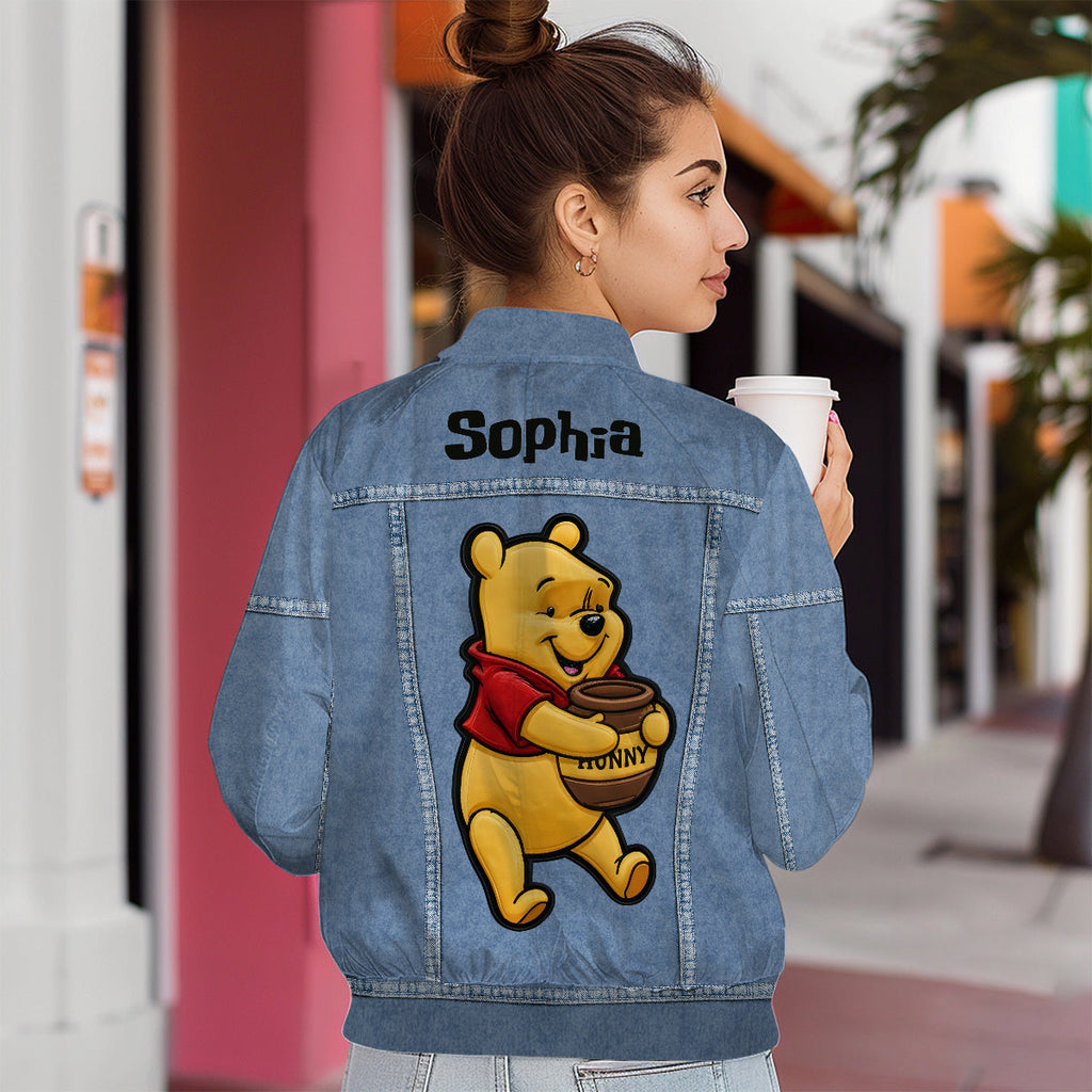 Personalized Yellow Bear Mouse Bomber Jacket Custom Name Gift Bomber Jacket GradoCreations