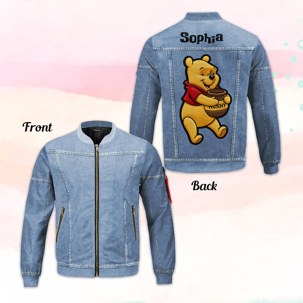 Personalized Yellow Bear Mouse Bomber Jacket Custom Name Gift Bomber Jacket GradoCreations